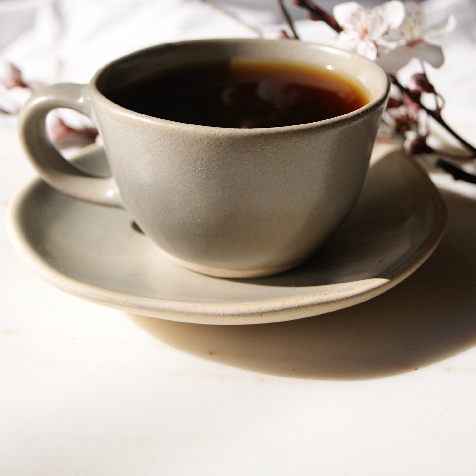 Grey Espresso Cup and Saucer- Handmade and Fair Trade - Home of La Juniper